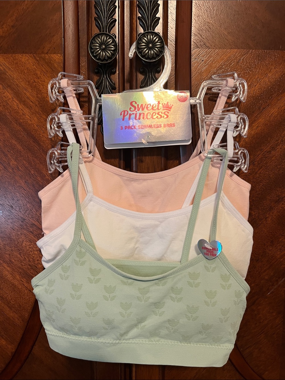 Sweet Princess  Girls Seamless Bras 3-Pack - Pastel Pink, White & Mint